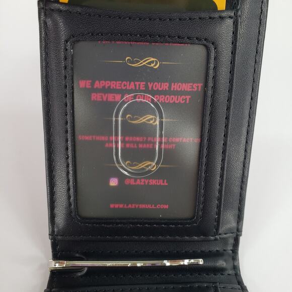 LAZY SKULL Black Bifold Wallet Faux Leather Goth Collection Slim RFID Blocking - Picture 4 of 6